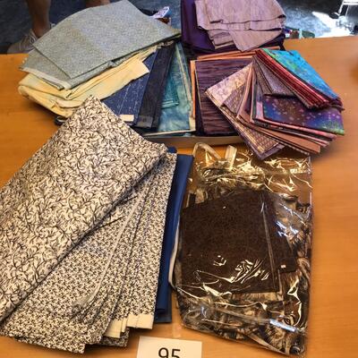 Large flat of big squares material & some yardage