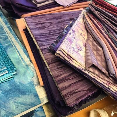 Large flat of big squares material & some yardage