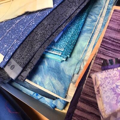 Large flat of big squares material & some yardage