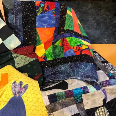 Box of mixed material, fat squares