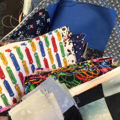 Box of mixed material, fat squares