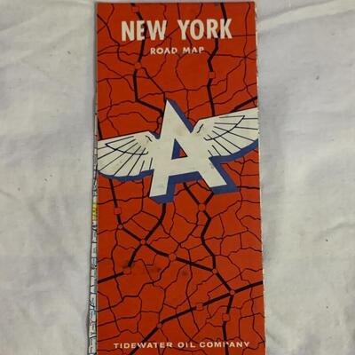Vintage 1956 New York Folding Road Map with Flying A and Veedol Motor Oil Advertising