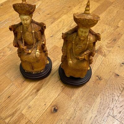 Vintage Chinese Emperor and Empress Carved Resin Figurines