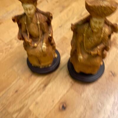 Vintage Chinese Emperor and Empress Carved Resin Figurines