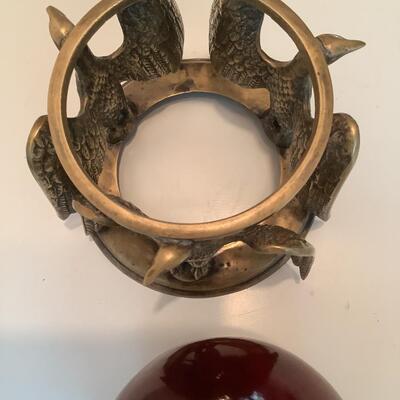 3 brass eagles with wooden sphere