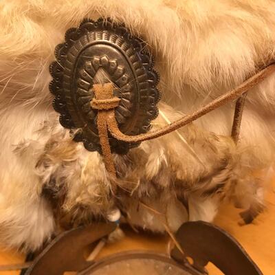 Native American Decorated Basket w/ Rabbit Pelts