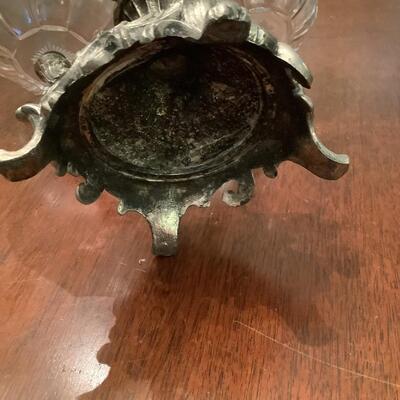 Eperge  - metal base, 4 surround glass bowls, glass floral in center