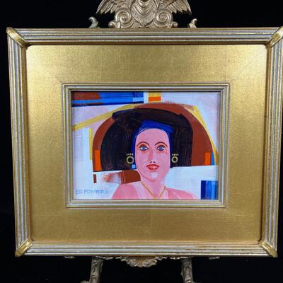 Ed Pointer "Pink Lady" Small, Colorful Portrait acrylic on board