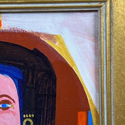 Ed Pointer "Pink Lady" Small, Colorful Portrait acrylic on board