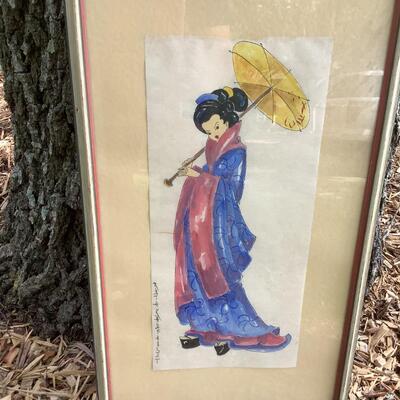 Asian lady, Geisha girl with umbrella, framed artwork