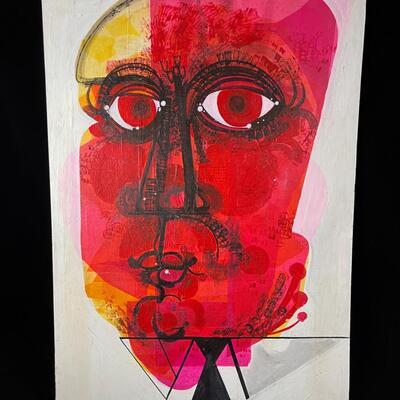 Ed Pointer Vintage MidCentury Expressionist Portrait on board