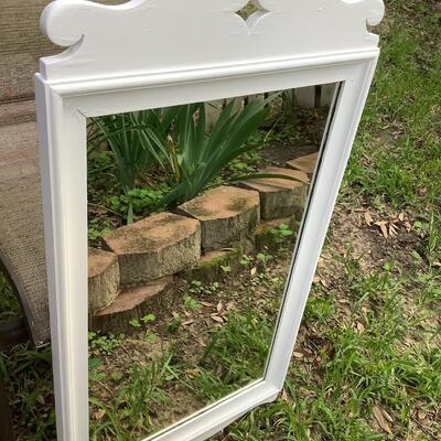 Wood framed mirror painted white