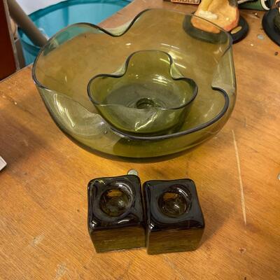 Vintage Green Glass Lot