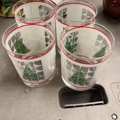 Set of 4 Waechtersbach Germany Christmas Tree in Window Highball Whiskey Glasses