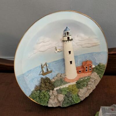 Assorted Lot of Collectables Plates Clock Lighthouses