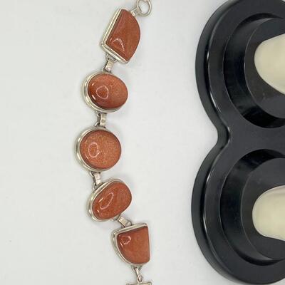 Gold Stone bracelet and Orange spiney oyster shell  clip on earrings
