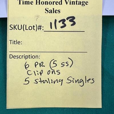 6 Pr ( 5 SS)  1950s-70s Vintage Clip on pais, 5 Sterling Singles
