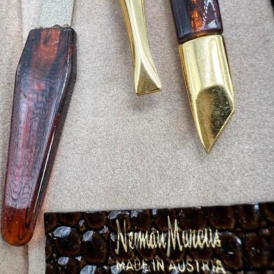 Gold Plated Neiman Marcus Vintage new vanity set and Vintage comb