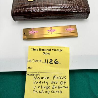 Gold Plated Neiman Marcus Vintage new vanity set and Vintage comb