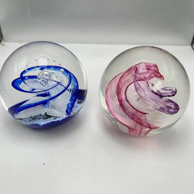 2 Scotland Selkirk Glass  signed marbled paperweights