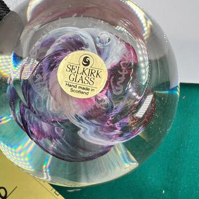 2 Scotland Selkirk Glass  signed marbled paperweights