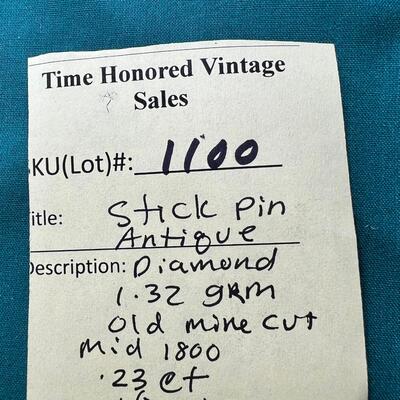 Antique mid 1800s  14K Stick pin with Diamond