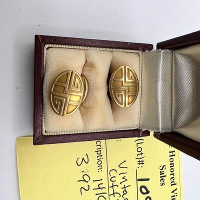 Pair Antique 14K Gold Cufflinks engraved