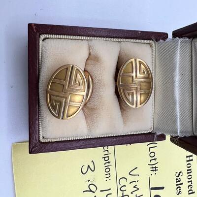 Pair Antique 14K Gold Cufflinks engraved