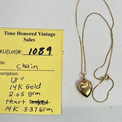 14 K heart pendant on 14K Chain