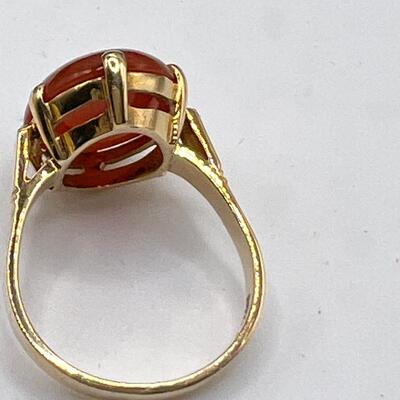14K Red jade Ring