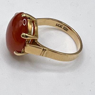 14K Red jade Ring