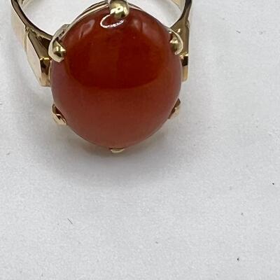 14K Red jade Ring