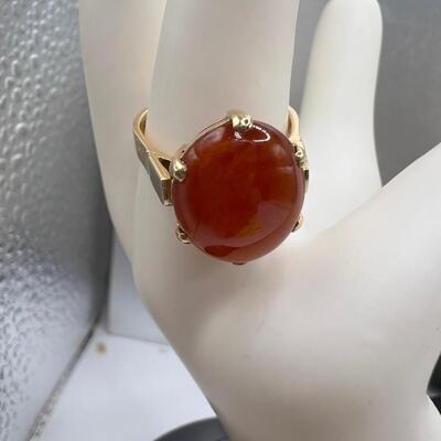 14K Red jade Ring