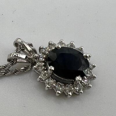 White Gold 14K  and Sapphire Pendant on  Diamond Cut 18"  14K  Chain