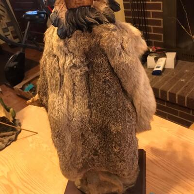 Resin Native American Chief Sculpture w/ Rabbit Pelt