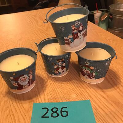 Lot of 4 Bucket Candles NIB Christmas
