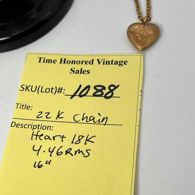 22K Heart Chain with 18K Engraved heart pendant