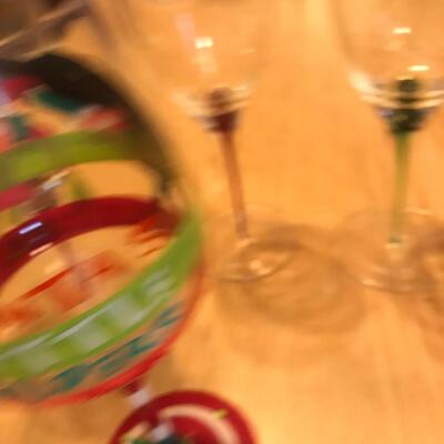 Set of 5 Christmas Crystal Wine Stems