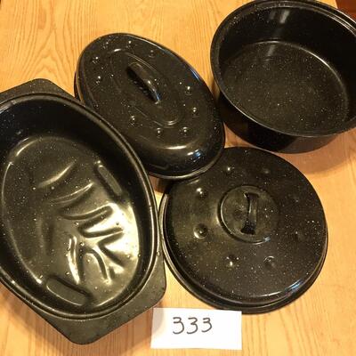 Lot of 2 Black Graniteware Roasters Cookers