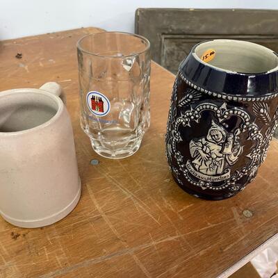 German Stein Set of 3 Mugs
