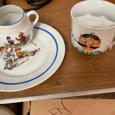 Vintage Children's Plate and Cup and Vintage Mustache Cup