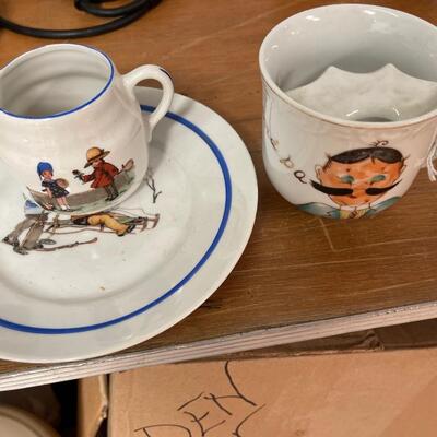 Vintage Children's Plate and Cup and Vintage Mustache Cup