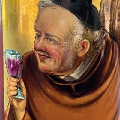Large Antique Limoges Stein Smiling Monk Drinking Wine