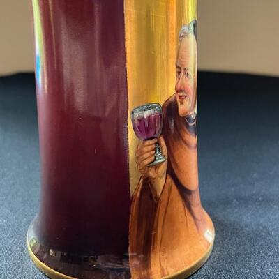 Large Antique Limoges Stein Smiling Monk Drinking Wine