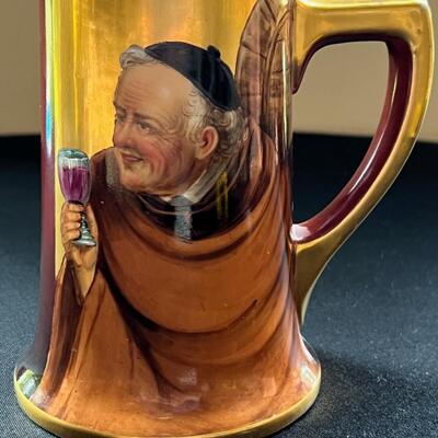 Large Antique Limoges Stein Smiling Monk Drinking Wine