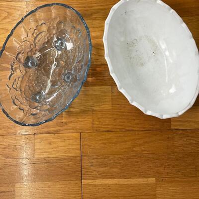 Two Vintage Indiana Glass Harvest Fruit Serving Bowl 12x9