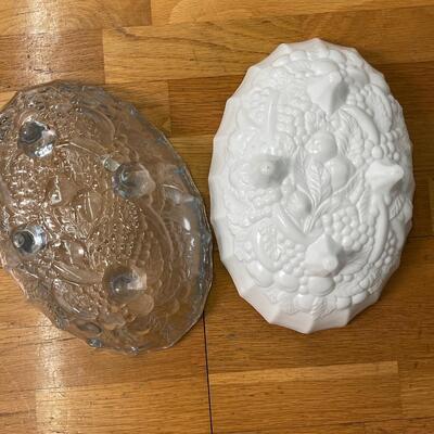 Two Vintage Indiana Glass Harvest Fruit Serving Bowl 12x9