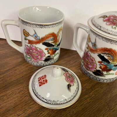 Two Vintage '70s Handpainted Chinese 'Zhongguo Zhi Zao' Lidded Jar Floral Rooster 6â€œ