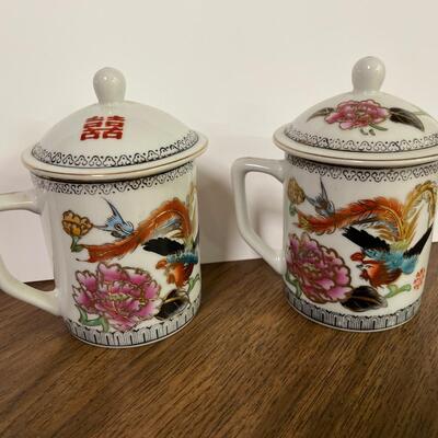 Two Vintage '70s Handpainted Chinese 'Zhongguo Zhi Zao' Lidded Jar Floral Rooster 6â€œ