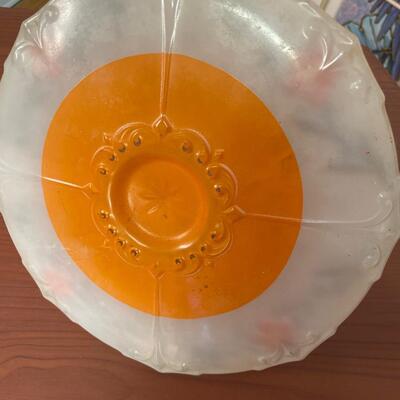 Art Deco Indiana glass handle serving dish inverted orange paint poppy flowers patter